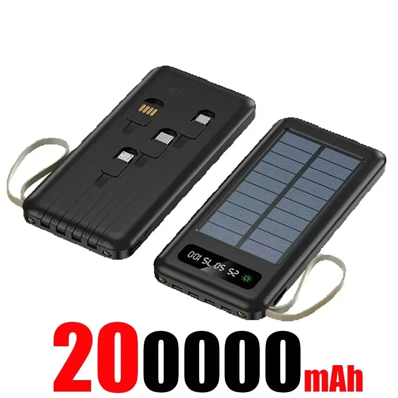 Solar Power Bank 500000mAh Fast Charging Powerbank High Capacity Portable Mobile Power Flashlight Built in 4 Cables Battery