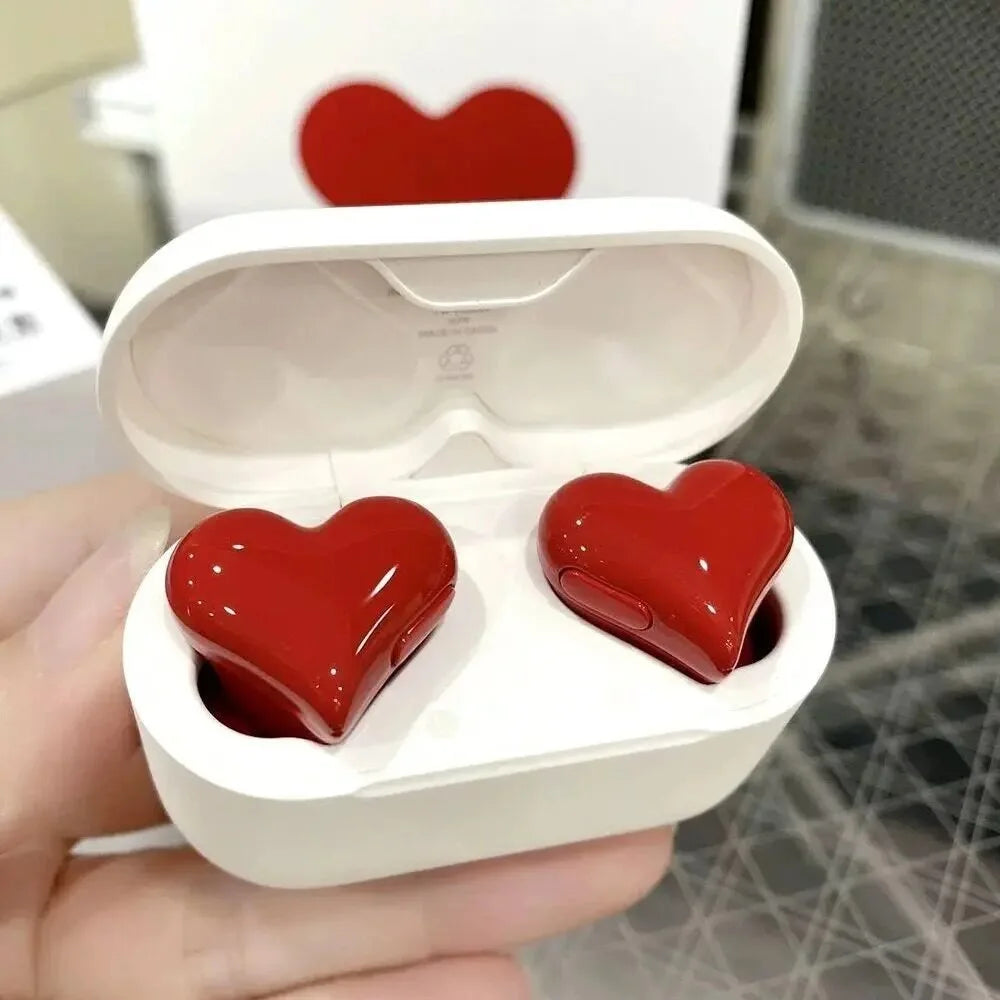 Wireless TWS Bluetooth Earbuds Heart Buds Pink Fashion Gaming Headphones for Women Girls Students Ideal Gift