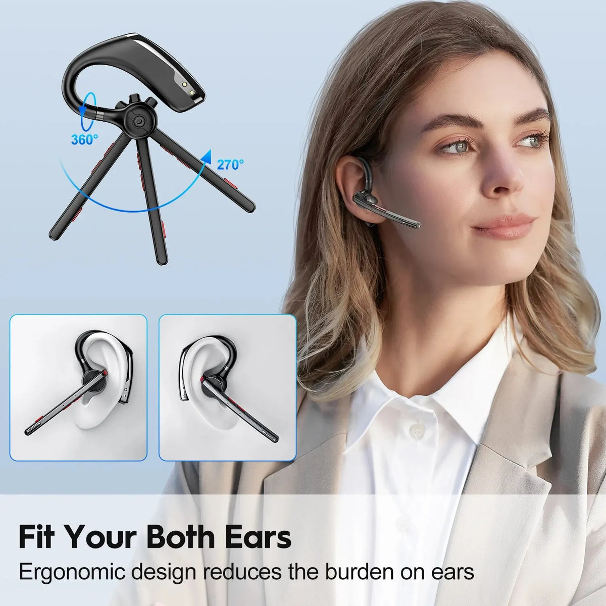 New Bee M51 Bluetooth 5.2 Wireless Headset Earphones Headphone with Dual-Mic CVC8.0 Noise Cancelling Handsfree Business Earbuds