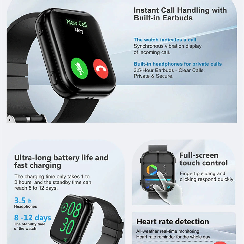Waterproof Smartwatch 2 En 1 Equipped With TWS Earphones Smart Watches Men Women BT Call Music Heart Rate Health Monitor Sports