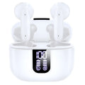 Bluetooth Earbuds with Large Charge Case, LED Power Display, HiFi Sound Quality, White Portable Wireless Earphones for Music