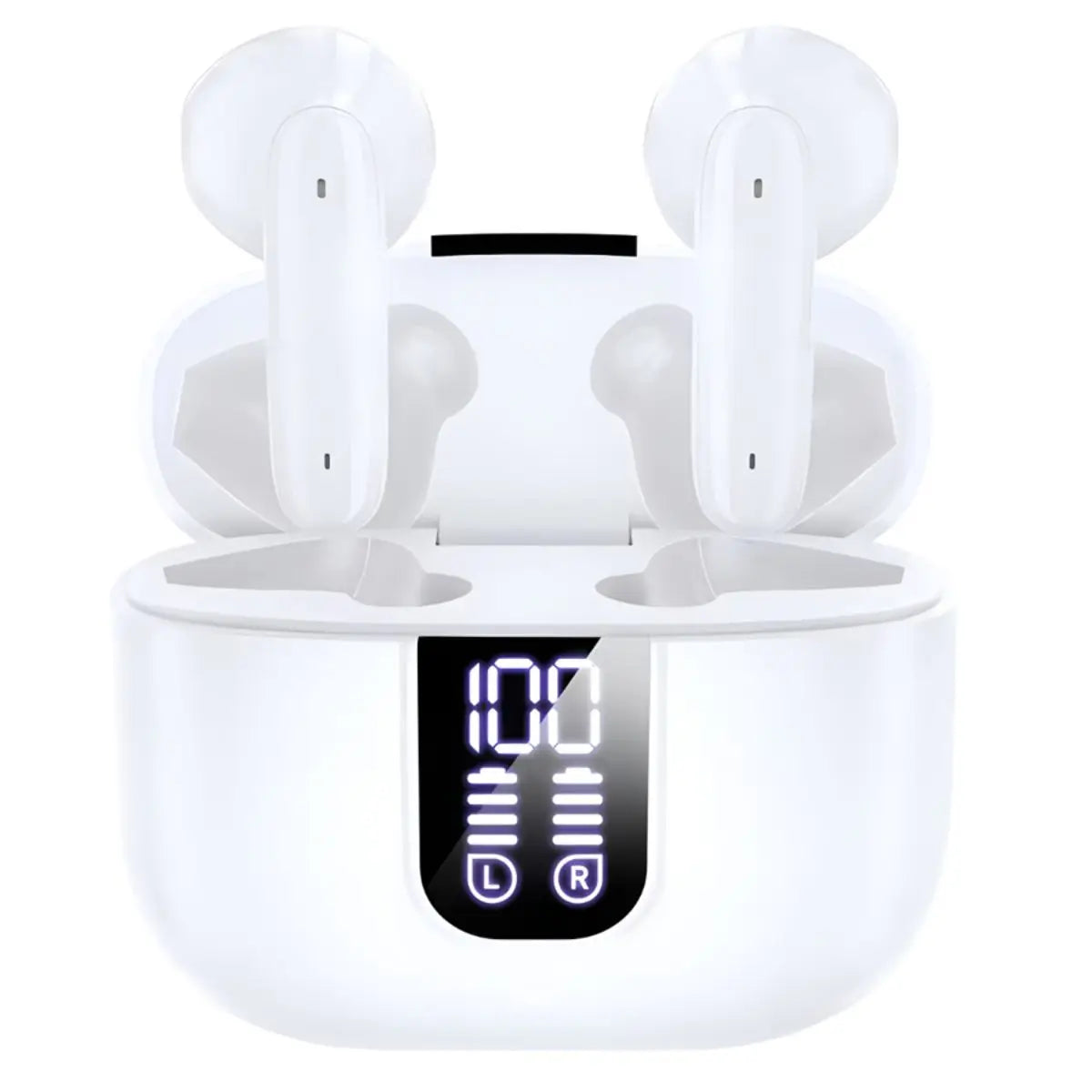 Bluetooth Earbuds with Large Charge Case, LED Power Display, HiFi Sound Quality, White Portable Wireless Earphones for Music