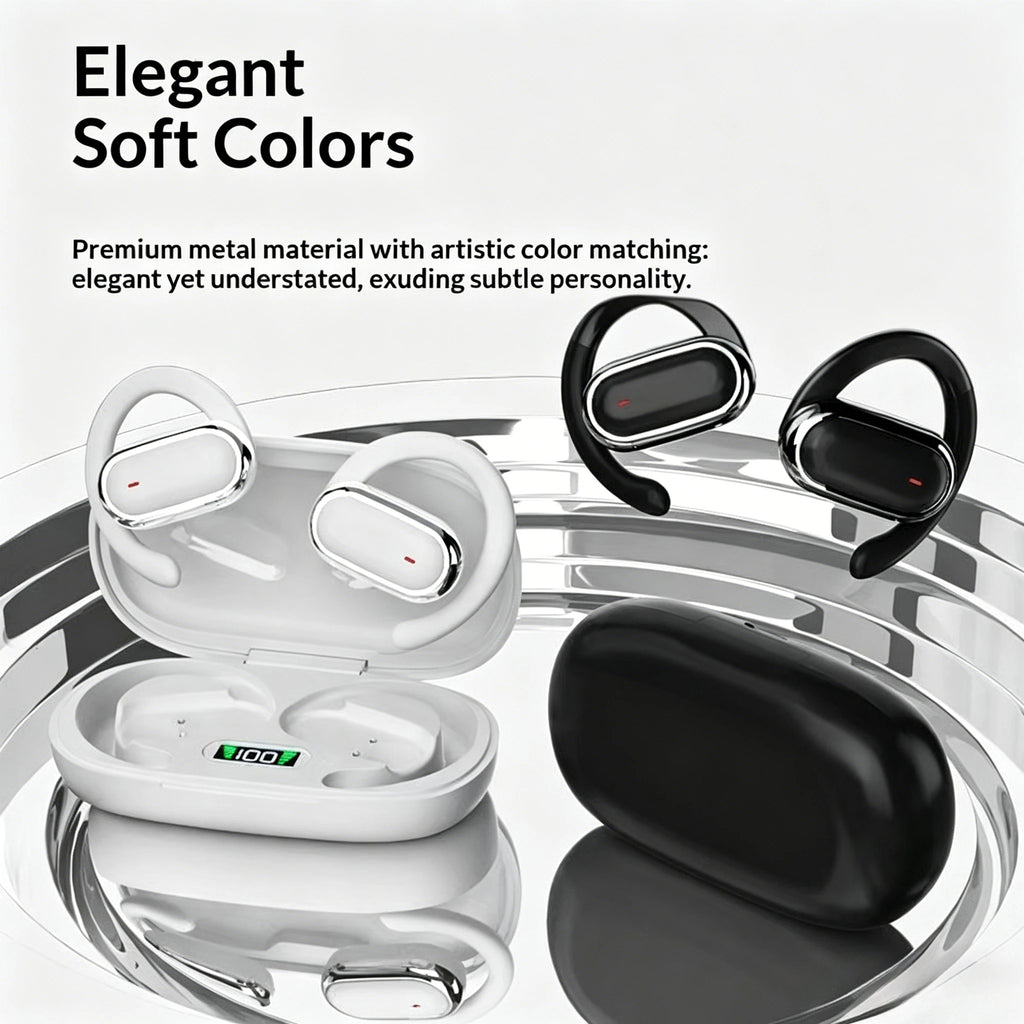 Bluetooth Open Ear Earhook Earbuds Wireless Headphones with Smart LED Display Comfort Fit Built-in Microphone for Clear Audio