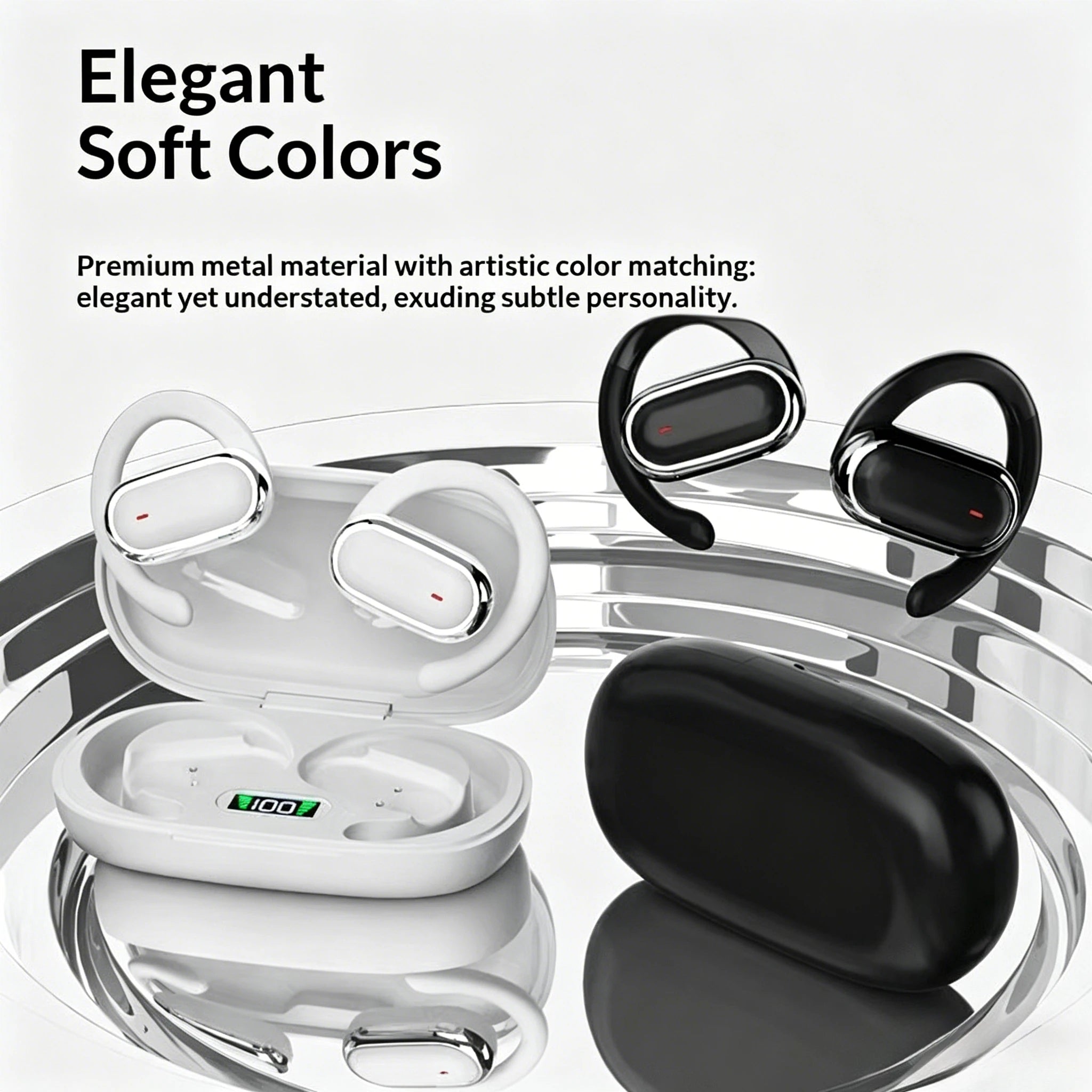 Bluetooth Open Ear Earhook Earbuds Wireless Headphones with Smart LED Display Comfort Fit Built-in Microphone for Clear Audio