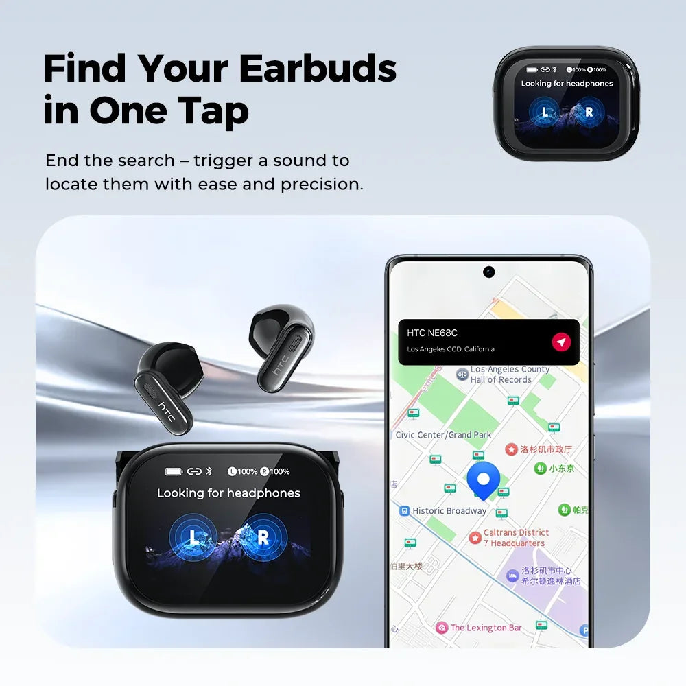 HTC NE68 Bluetooth Earphones AI Translator Earbuds LCD Screen Headphones Sport Wireless Headphones Noise Reduction