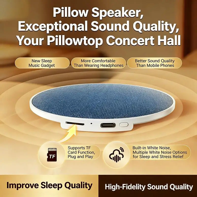 Bedroom Pillow Speaker Bluetooth 5.4, Under Pillow Sound Machine With White Noise HiFi Stereo Sound