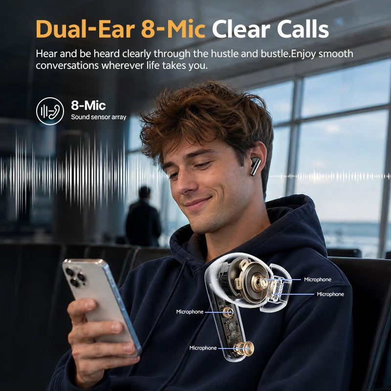 QCY HT21 Wireless Earphones Melobuds N65 -60dB AI Adaptive ANC Earbuds Bluetooth 6.0 LDAC Hi-Res Audio 8 Mics 50Hrs Headset