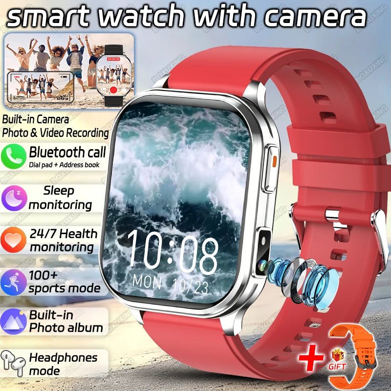 New Camera Smart Watch Photos Record Video Built-in Photo Album Headphone Mode Health Sport IP68 Waterproof Smartwatch Men Women