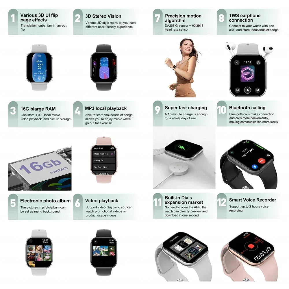 2026 New For Watch 10 Smart Watch 4G Memory Music Video Bluetooth Call Waterproof Smartwatch For Android IOS TWS Earphones