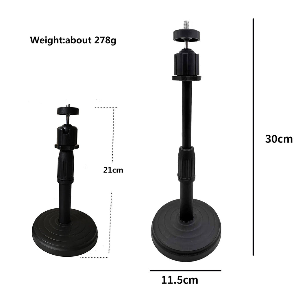 Desktop Round Base Extendable Monopod with Clip Mount Holder Ball Head for Mobile Phones Microphones Live Blogger Stands Tripod
