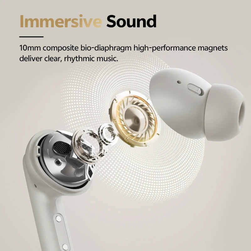 QCY Buds ANC -45dB Adaptive Noise Cancelling Wireless Bluetooth 5.4 Earbuds 6 Mics Clear Call 10mm Dynamic Driver Earphone 25Hrs