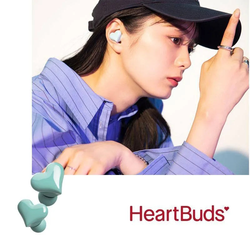 Wireless TWS Bluetooth Earbuds Heart Buds Pink Fashion Gaming Headphones for Women Girls Students Ideal Gift