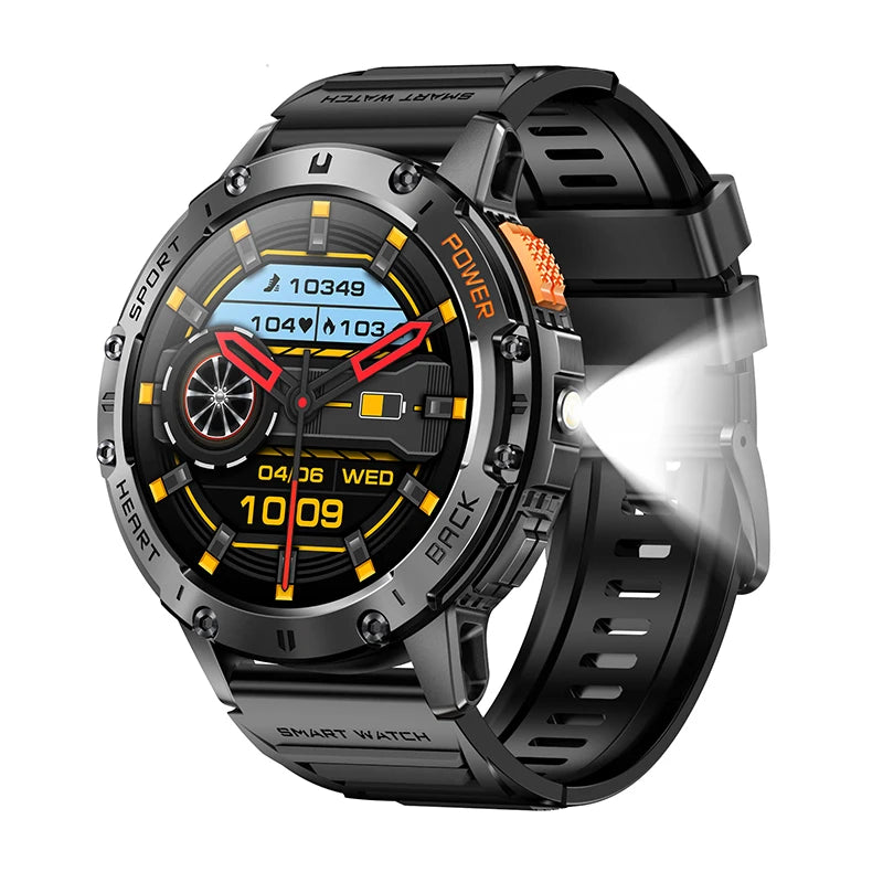 2026 New AMOLED Smart Watch Men with Flashlight Sports Waterproof Fitness Tracker Bluetooth Call Smartwatch Man For Android ios