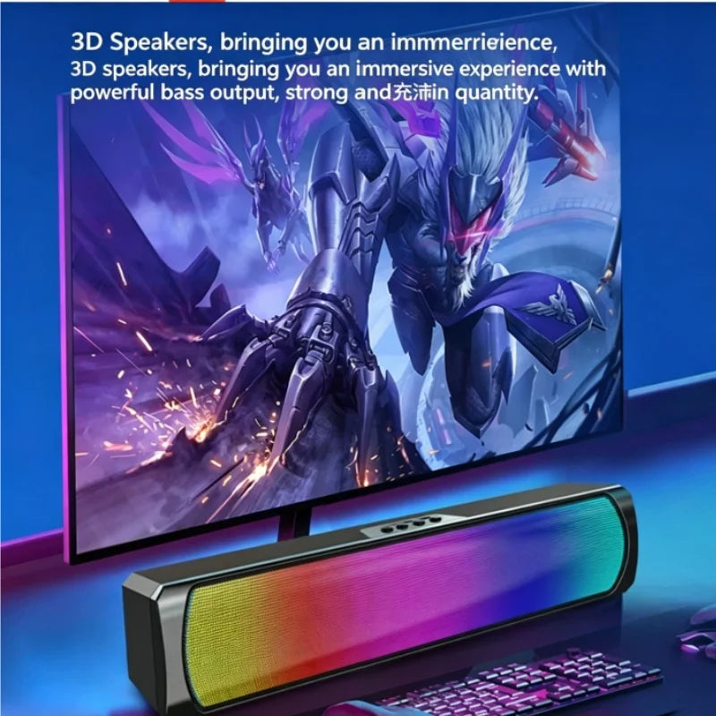Q4 RGB Color Light Bluetooth Speaker High-Quality Powerful Bass Computer Speaker Long Bar Shape Sound System for Gaming And Musi