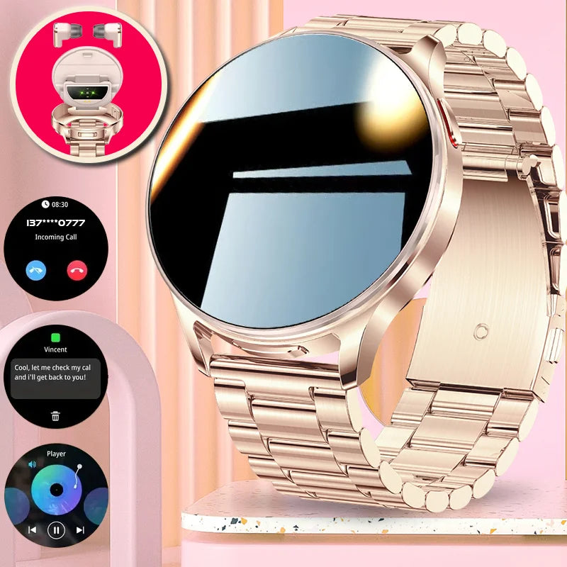 2026 New TWS Smartwatch Earphone 2 In 1 Women Watches with Earbuds Strong Sound Effects Music Lover Waterproof Ladies Smartwatch