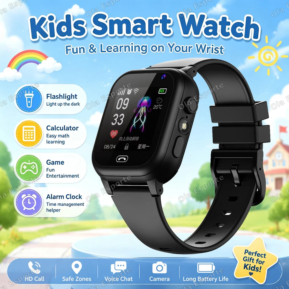2027 Kids 5G Smart Watch GPS SOS Video Call HD Camera Waterproof SIM Card Support Earphone Child Smartwatch for Boys &Girls HW12