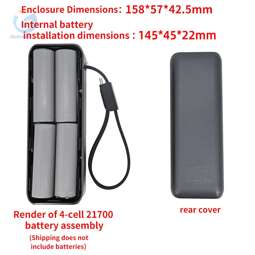 21700 Battery Case High-Power PD100W Fast Charging Power Bank DIY Kit 4-Cell Power Bank Housing with Built-in Cable