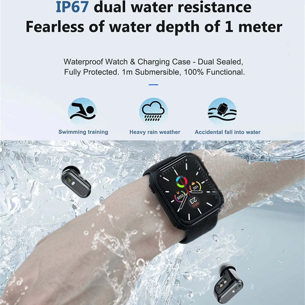 Waterproof Smartwatch 2 En 1 Equipped With TWS Earphones Smart Watches Men Women BT Call Music Heart Rate Health Monitor Sports