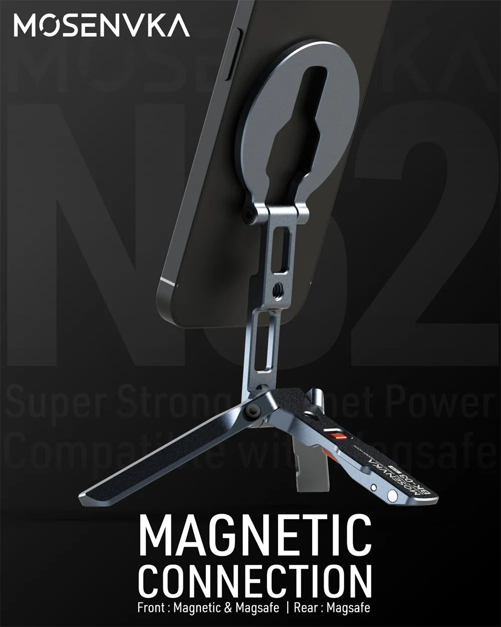 Foldable Magnetic Phone Tripod Stand With Hook Design Arca+Cold Shoe Aluminum Selfie Stick Tripod for IPhone/Android Travel