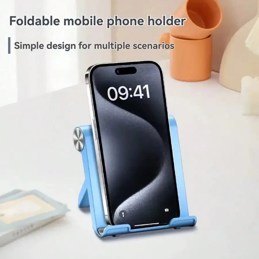 Portable folding phone stand and desktop stand, suitable for storing and carrying smartphones and tablets.