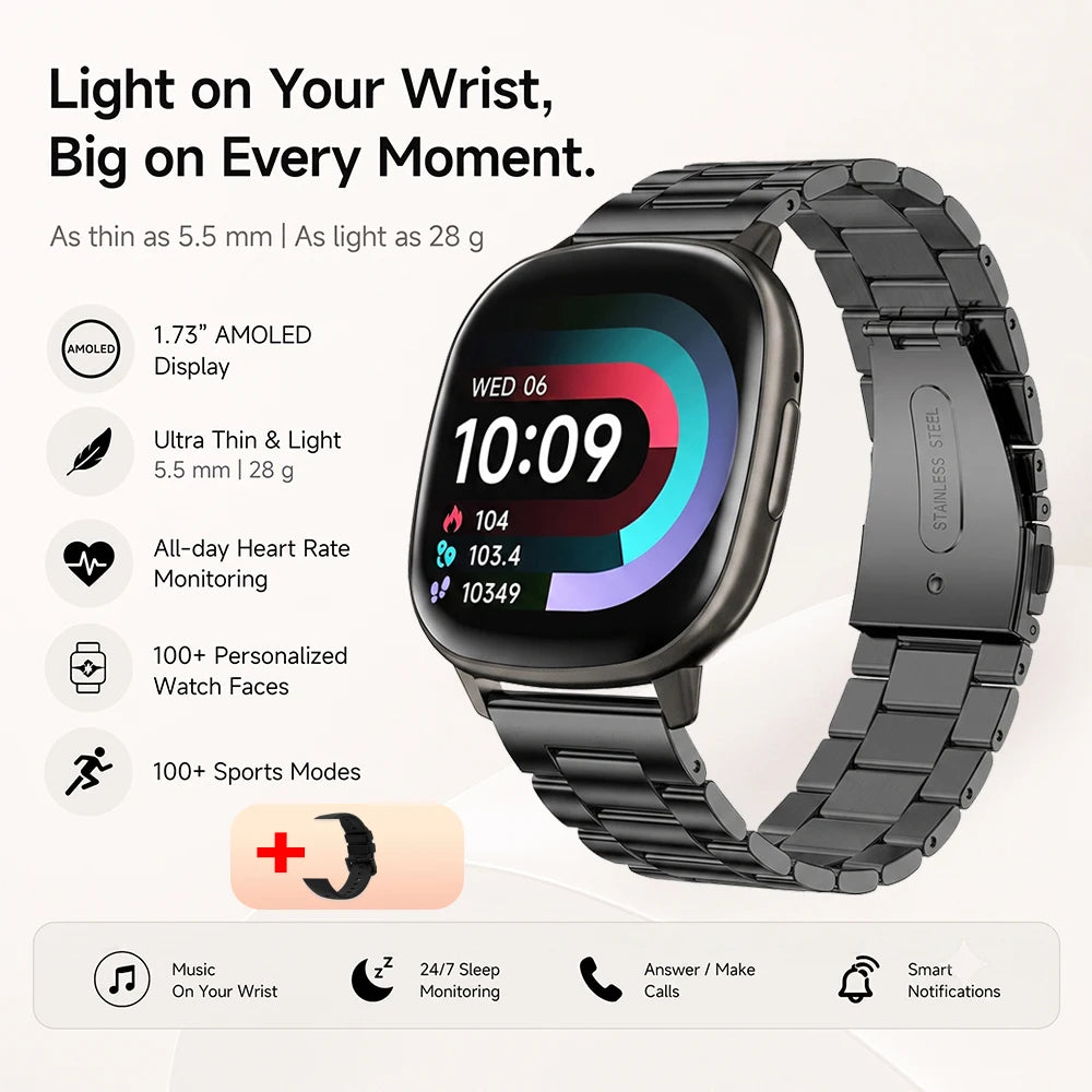 2026 New Smart Watch 5.5mm Ultra-thin 1.73'' AMOLED Men Women 100+ Sports Fitness Wrist Watch BT Call Health Tracker Smartwatch