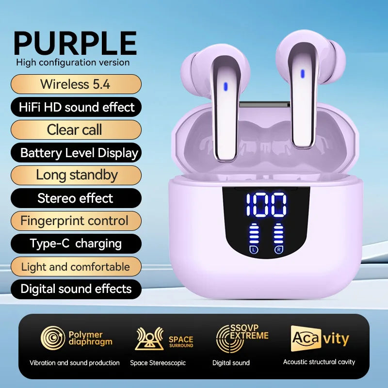 Bluetooth 5.4 Earphones HIFI Audio Low Power Earbuds Wireless Sports Earphones Waterproof Active Noise Reduction Earphones