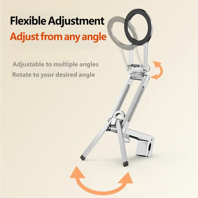 Magnetic Foldable Tripod Aluminum Phone Stand for iPhone MagSafe 16 15 14 13 12 Vlog Live Streaming Outdoor Shooting