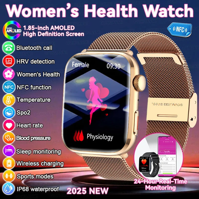 2025 New Women Men AI Smart Diagnosis Watch HRV+PPG Blood Pressure Heart Rate Health Monitor IP68 NFC Fashion Sports Smartwatchs