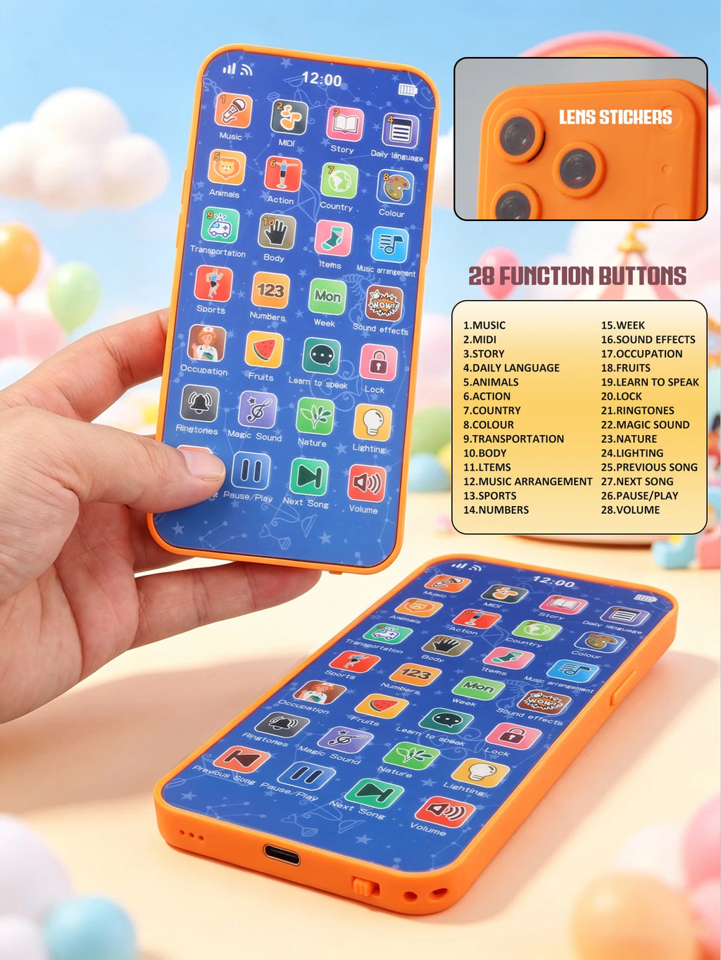 Children's Smart Realistic Toy Smartphone  Educational Early Learning Device for Babies, Holiday Gift for Boys and Girls