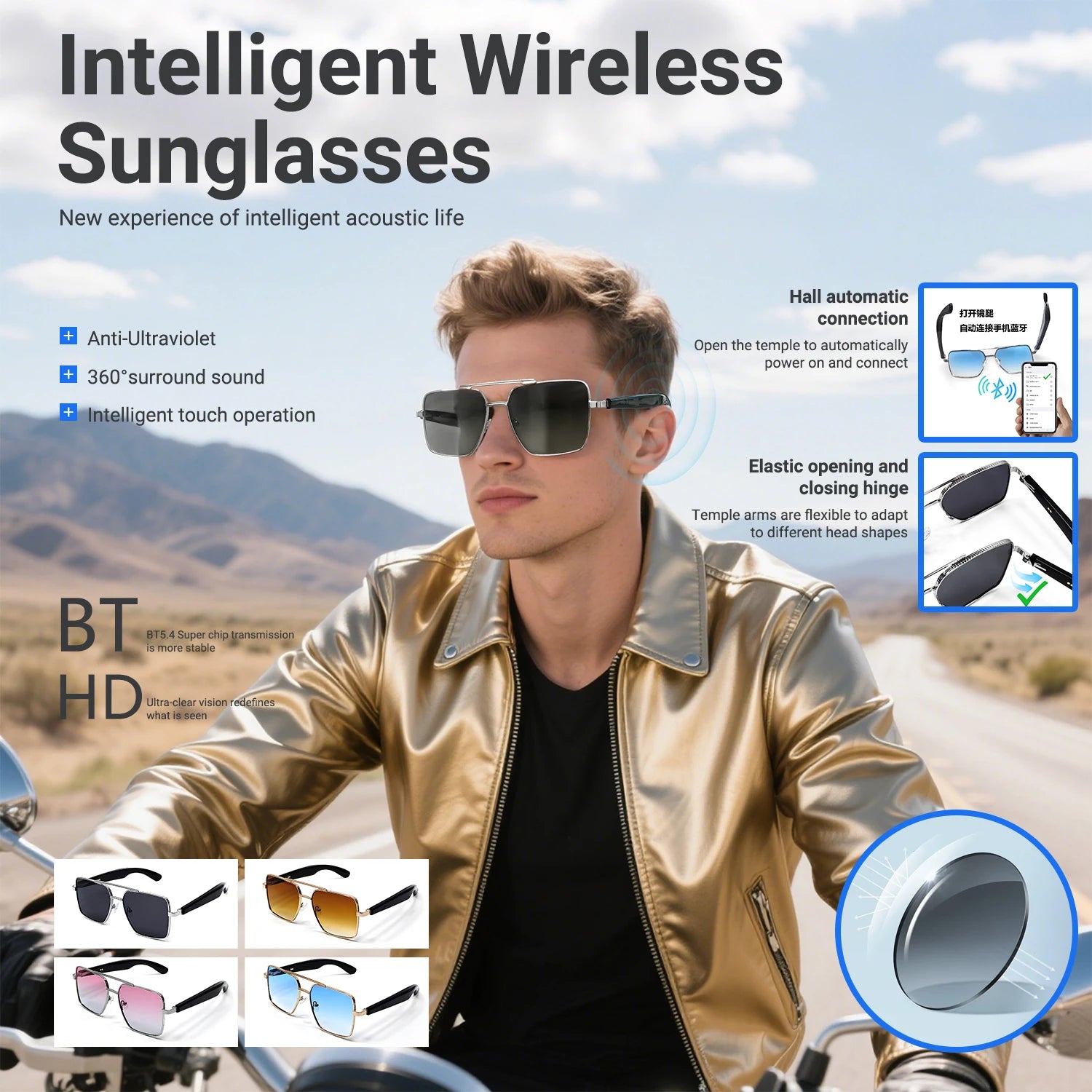 LIGE Smart Sunglasses Bluetooth Headphones Outdoor Sport Earphone AI Voice Calling Music Glasses Ultraviolet-Proof Eyeglasses